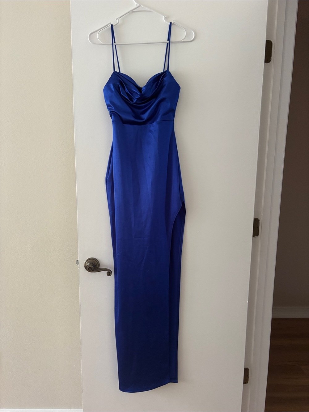 Windsor Royal Blue Satin Cowl Neck Maxi Dress Formal